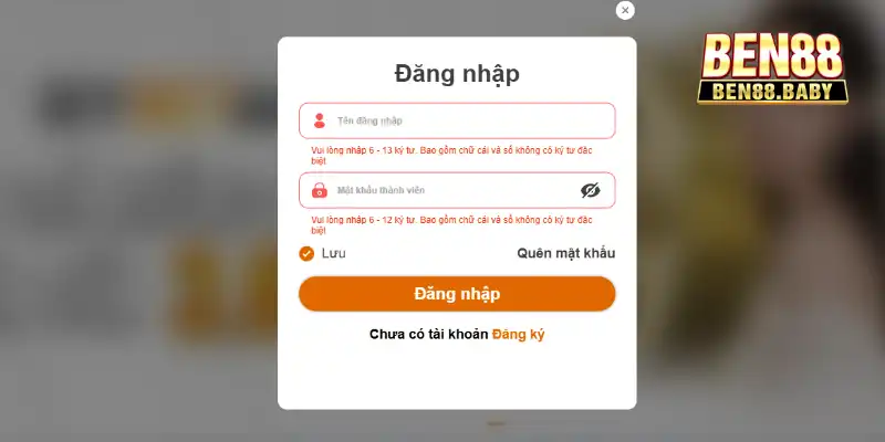 Đăng Nhập Ben88: Hướng Dẫn Chi Tiết Cách Truy Cập Tài Khoản 2 Điền thông tin đăng nhập của tài khoản Ben88
