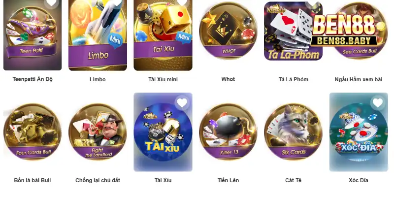 Các game bài Ben88 hấp dẫn đáng trải nghiệm